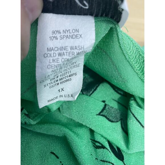 VTG Carolyn Strauss 2 Piece Skirt Set 1X Green Floral Liquid Knit Tropical - Picture 7 of 7